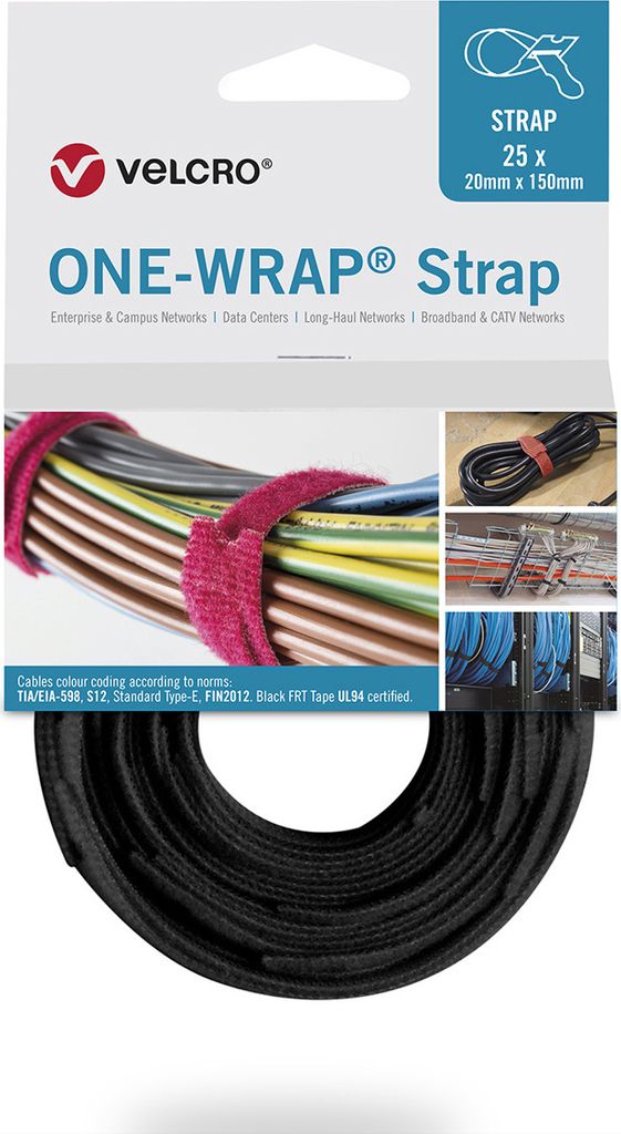 VELCRO One Wrap Strap 25mm x 300mm, 25 Stück, schwarz