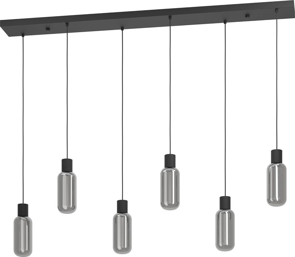 EGLO Hängelampe Maione - Moderne Pendelleuchte mit 6 Rauchglas-Schirmen, Esszimmerlampe aus Metall in Schwarz und Grau, E27 Fassung, ideal für Es...