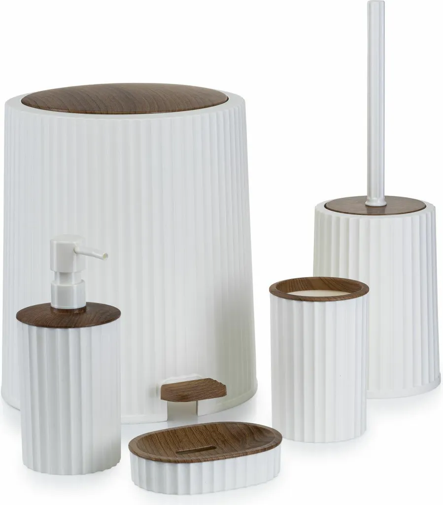 HowHomely Roza Ensemble de Salle de Bain 5 Pièces Blanc et Bois Élégant
