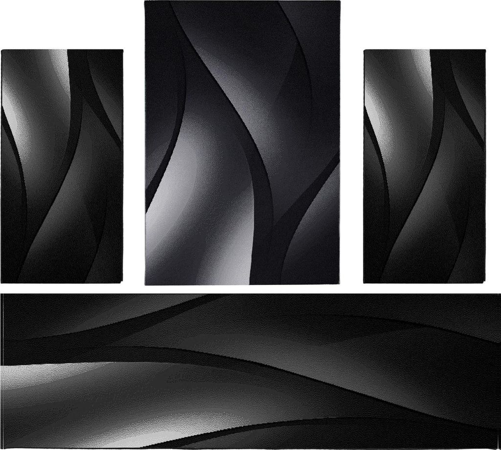 Villa Möbel Pluiva Teppich-Set Schwarz - 4-teiliges Set für Ihr Zuhause, Grösse:1 x 160x230 cm + 2 x 80x150 cm + 1 x 80x300 cm