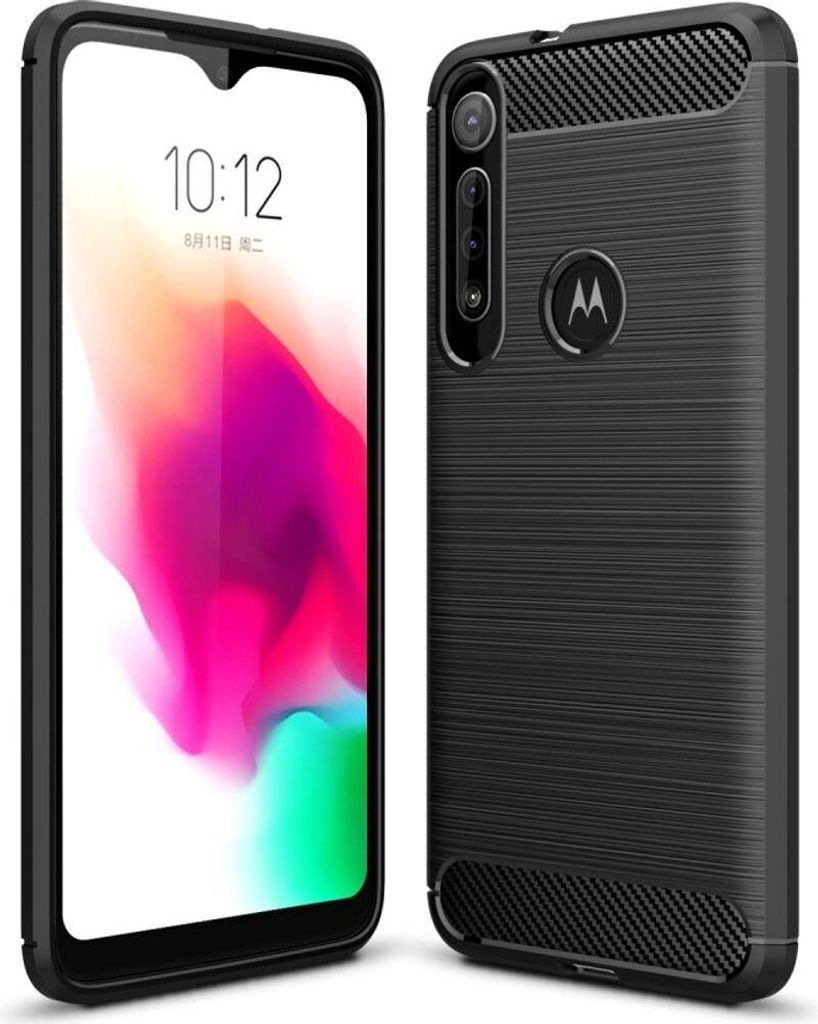 Motorola Case Handyhülle Cover TPU Case Schutzhülle Case Handy Bumper Carbon Optik Schale, Farbe:Grau, Modell wählen:Motorola Moto E6 Play