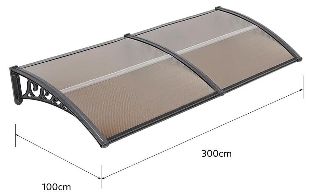 Eingangsvordach - Türdach aus Polycarbonat - 100x300 cm - UV-Schutz - Regenschutz - Aluminium-Gestell - Braun