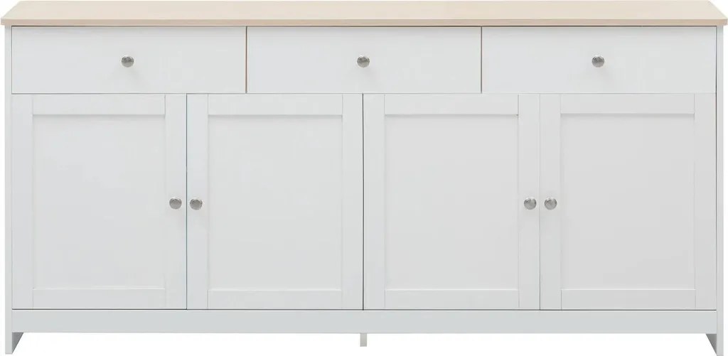 Commode de salon design moderne 160x37x75 cm en bois blanc et chêne clair