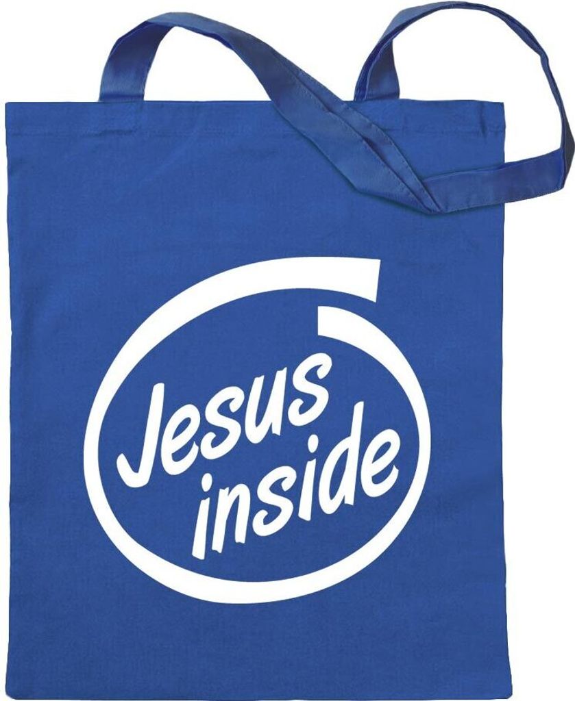Kiwistar - Baumwolltasche - royalblau - Jesus Inside Auto - Tragetasche Stoffbeutel Umhängetasche langer Henkel