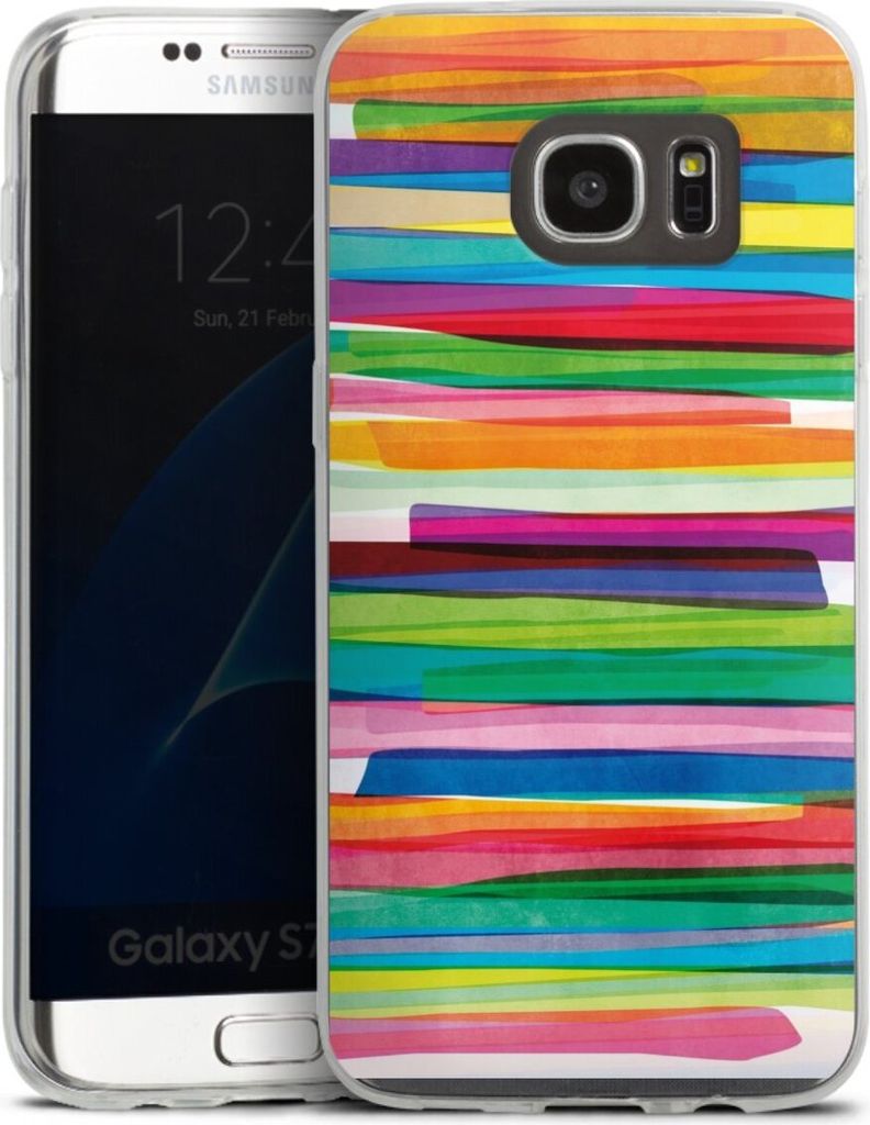 DeinDesign Slim Hülle für Samsung Galaxy S7 Edge Silikon Case Ultra Dünn Handyhülle Streifen Wasserfarbe bunt