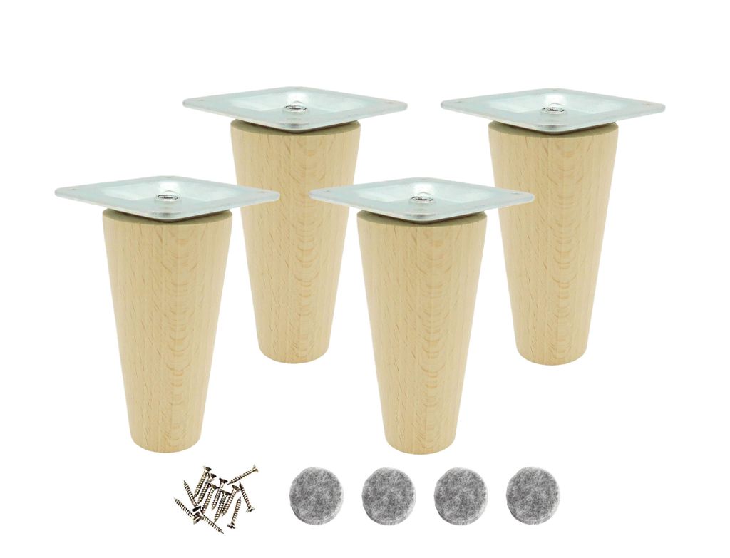 4 ks Dřevěné bukové nohy 9 cm – surové, točené, s montáží – Obrázek produktu 