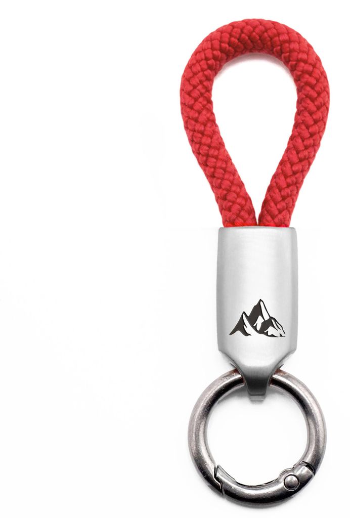 GIPFELWELLE Handgemachter Edelstahl Schlüssel Anhänger mit Gravur Kette Ring Paracord 6 mm Segeltau, Damen Herren, Berg, Rot, Silber