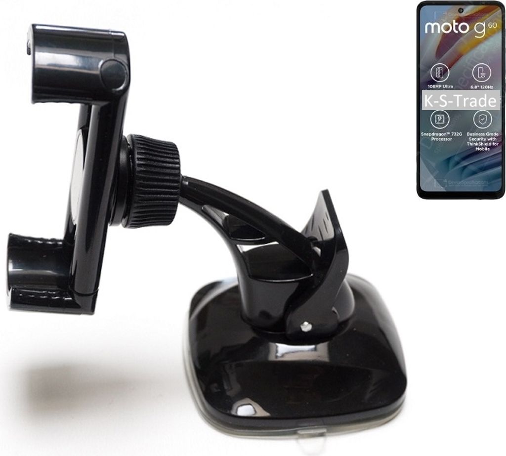 K-S-Trade kompakte Handy-Halterung Windschutzscheibe kompatibel mit Motorola Moto G60 Armaturenbrett schwarz Autohalterung KFZ Halter