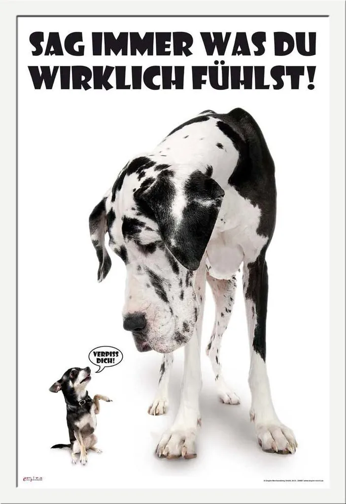 Regalo Amanti Cani: Poster Incorniciato 'Dite Quello Che Pensate' Bianco