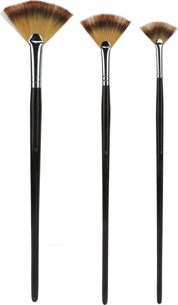 3-teiliges Fächerpinsel-Set, langer Griff, weiche Borsten, gute Zähigkeit, geformtes Nylonhaar für die Kunstschule