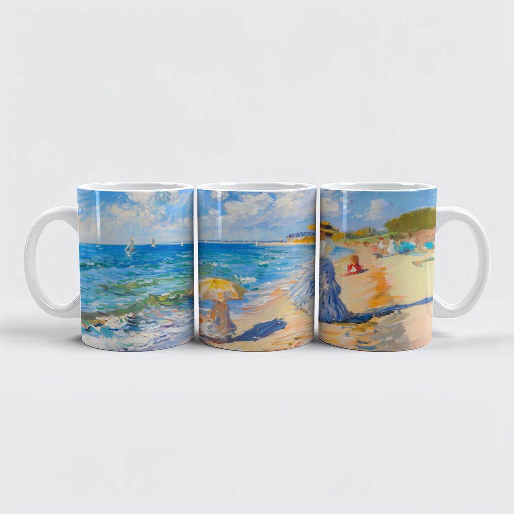 raxxa Premium-Tasse "Woman with Parasol at the Beach Impressionism"