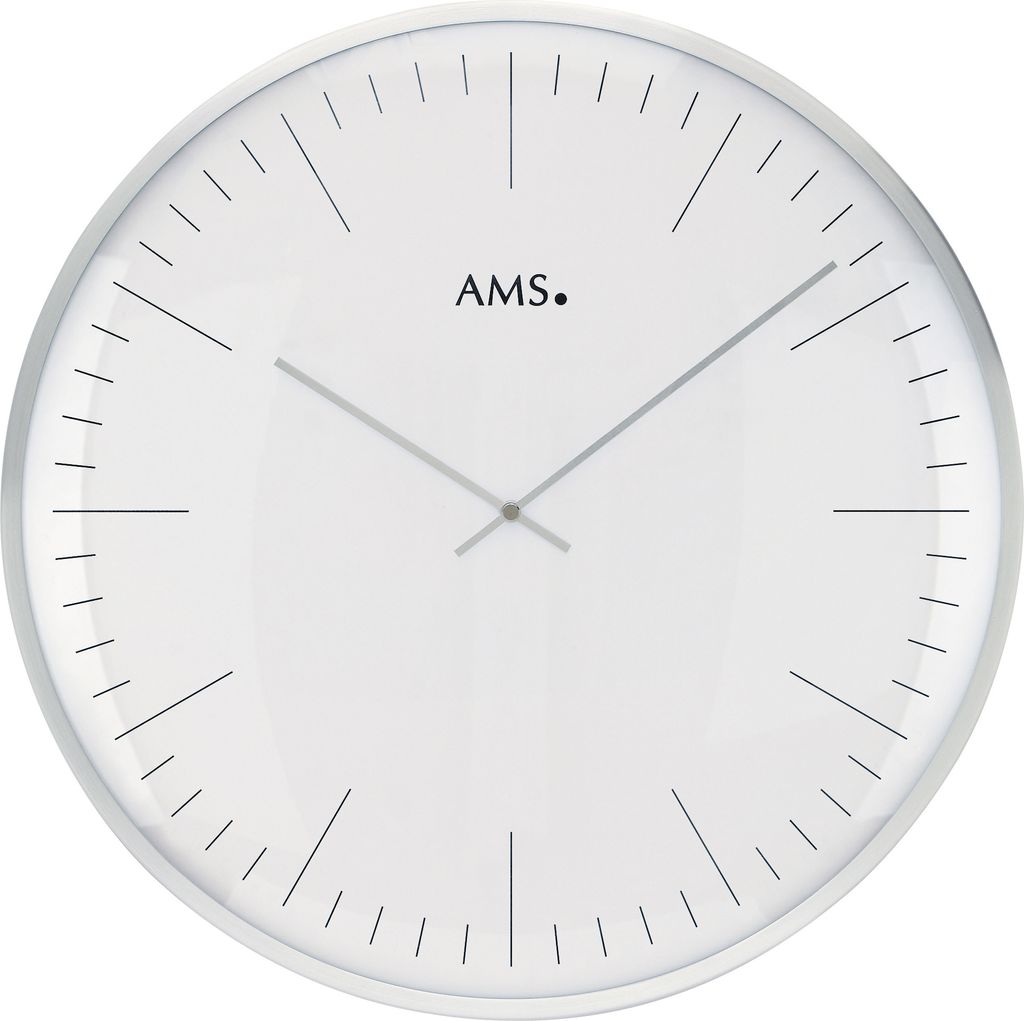 AMS 9540 Wanduhr Quarz analog weiß silbern rund