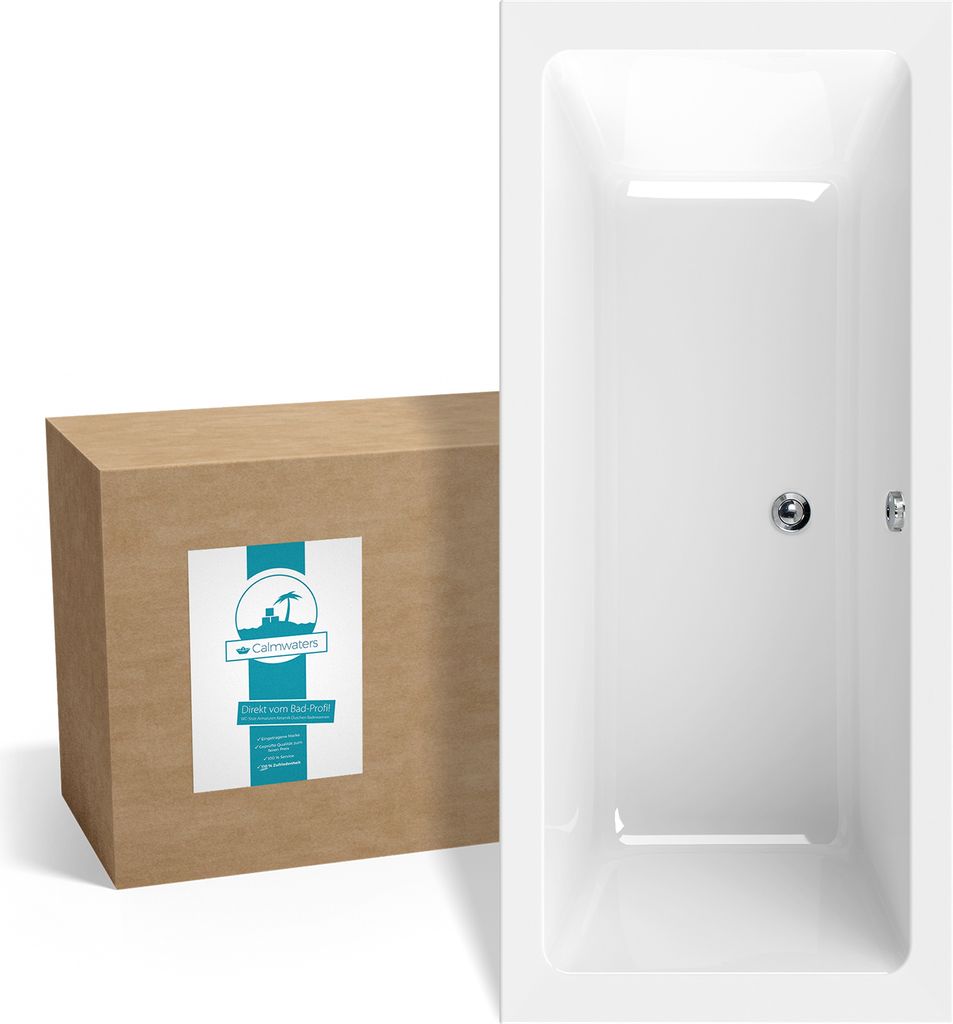 Calmwaters Rechteck-Badewanne 180x80 cm, Acrylwanne Modern Select, Duo-Badewanne für zwei Personen, ergonomische Körperformbadewanne, Maße 180...