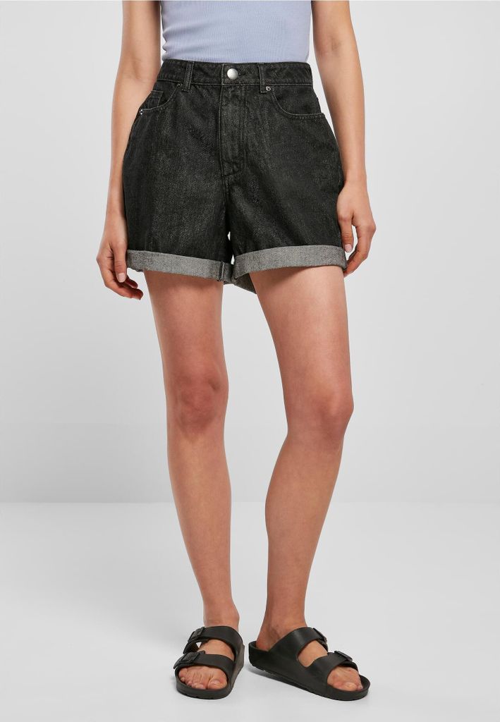 TB4783 - Ladies High Waist Boyfriend Shorts black washed 28