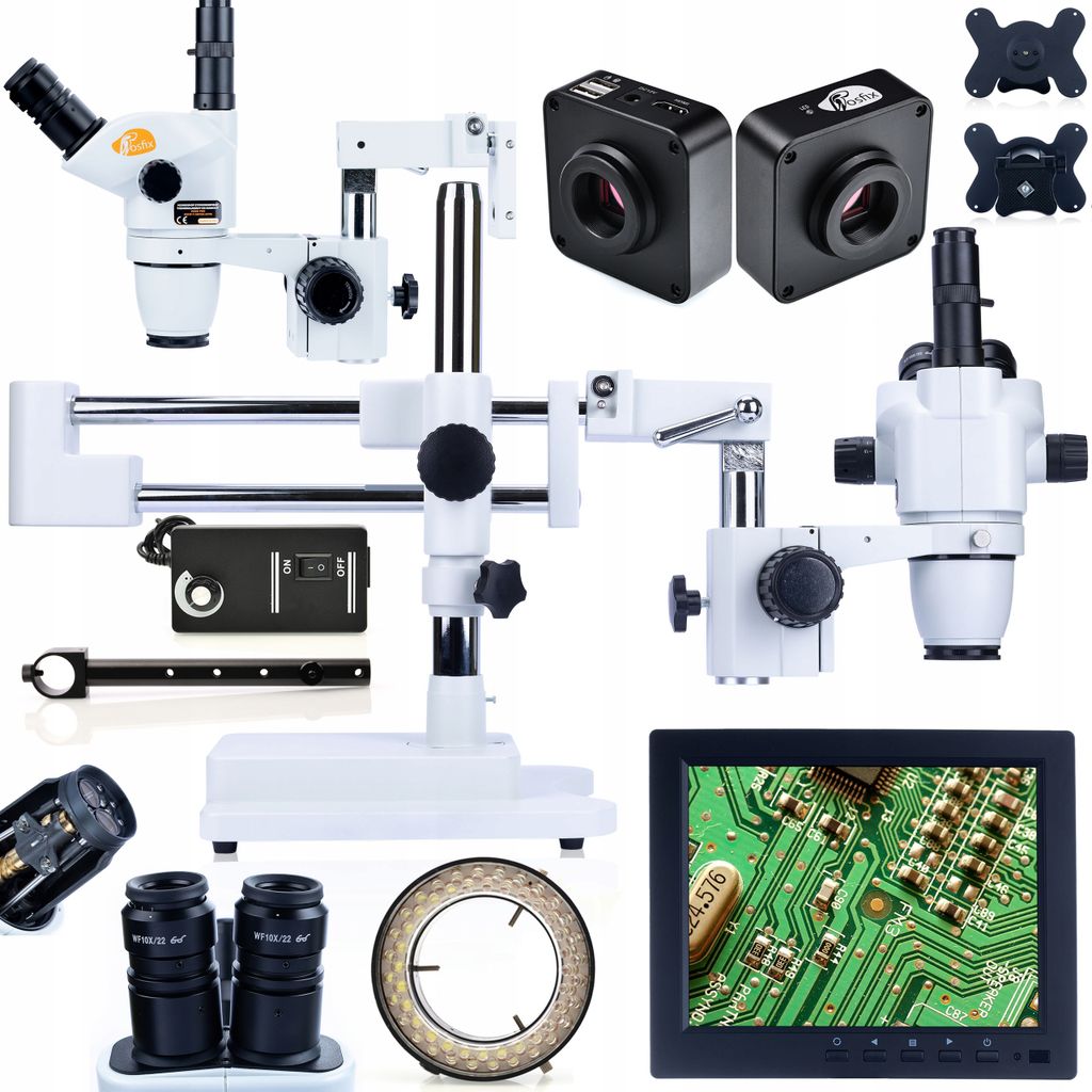 Rosfix Moon Pro Mikroskop-Set – Trinokular Stereo-Zoommikroskop + Gemini PRO 16MP Kamera (HDMI) + 8" Display + LED-Ringlicht 56x | Planets PRO | ...