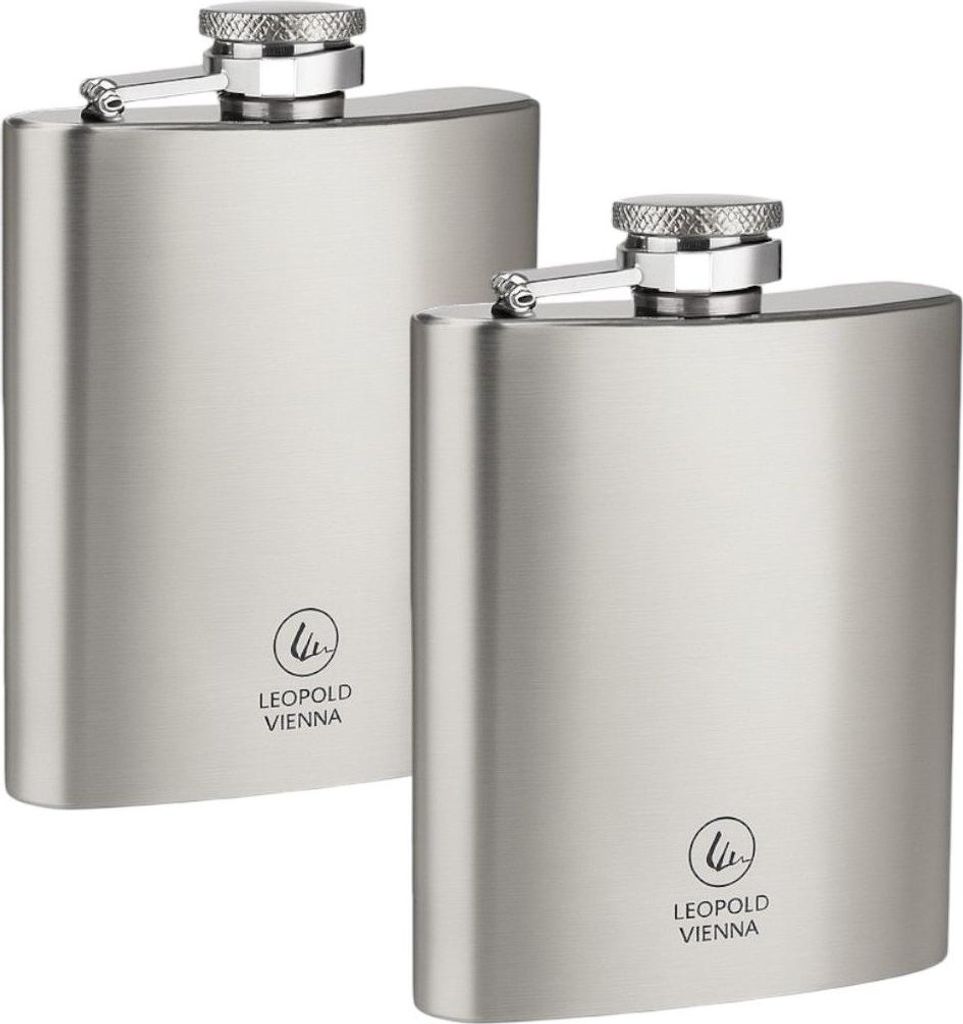 Leopold Vienna - Flachmann - Taschenflasche Set 2 Stück – 220 ml – Edelstahl – Kompakt & Langlebig – 13,5 x 9 x 2,4 cm