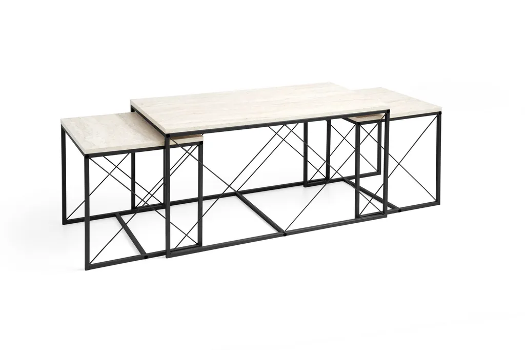 Table Basse Salon Noir Marbre Defne : Ensemble Modulable 100x52cm Design