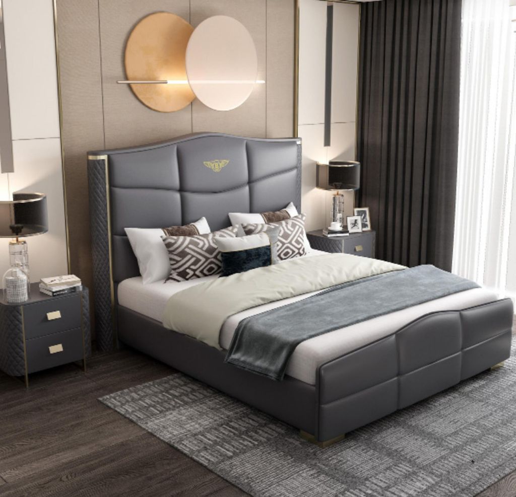 Design Doppelbett Lederbett Betten Bett Leder Polster Schlafzimmer Ehe 180x200cm