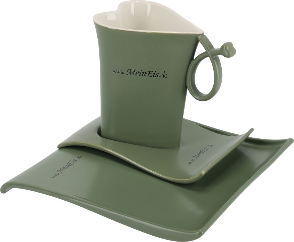 TIBU Tasse und Untertasse Set Herzform Beige Keramik Kuchenteller Dessertteller Kaffee Tee kreatives Geschenk Valentinstag Geburtstag (400ml)