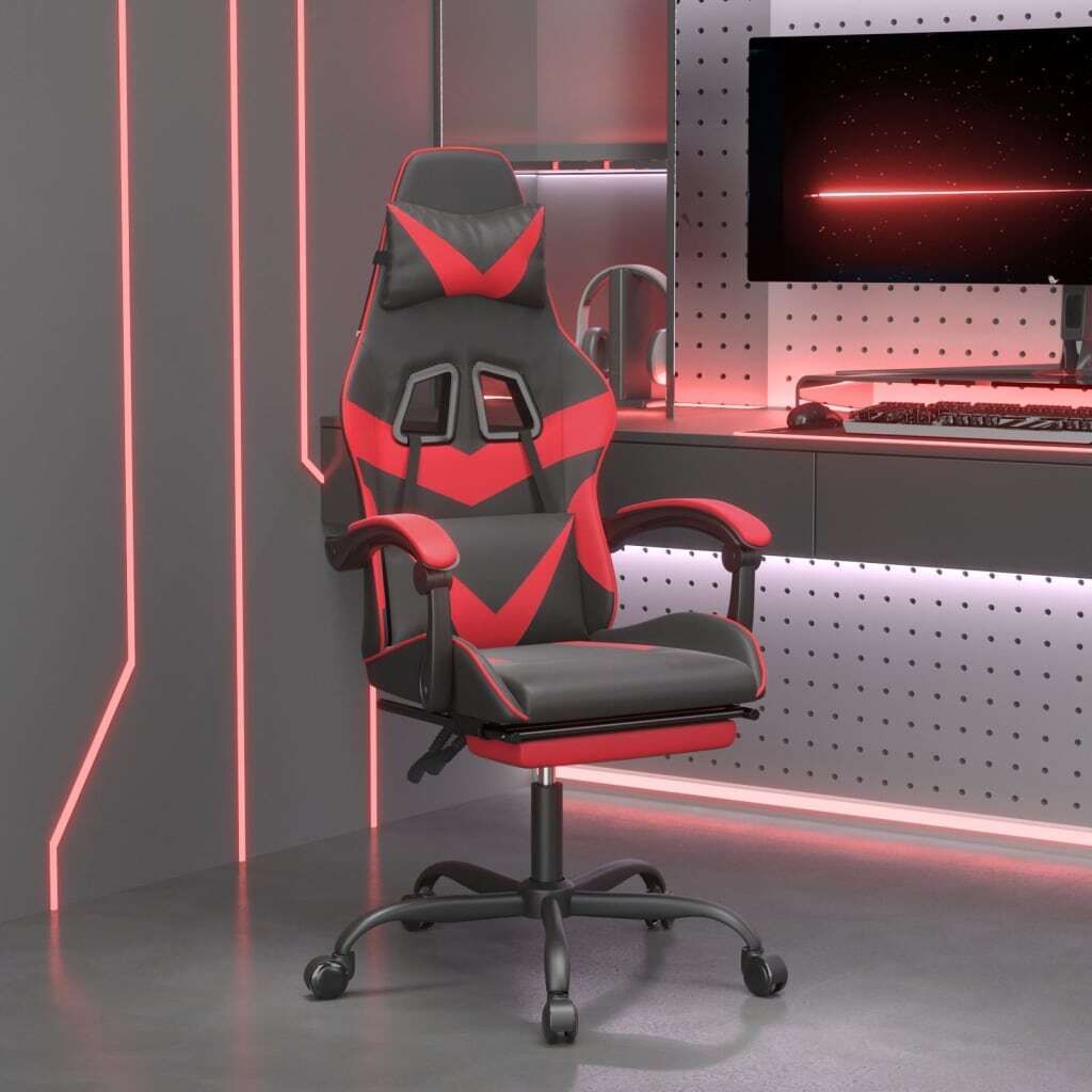 Möbel Gaming-Stuhl mit Fußstütze Drehbar Schwarz & Rot Kunstleder - Bürostühle 349556