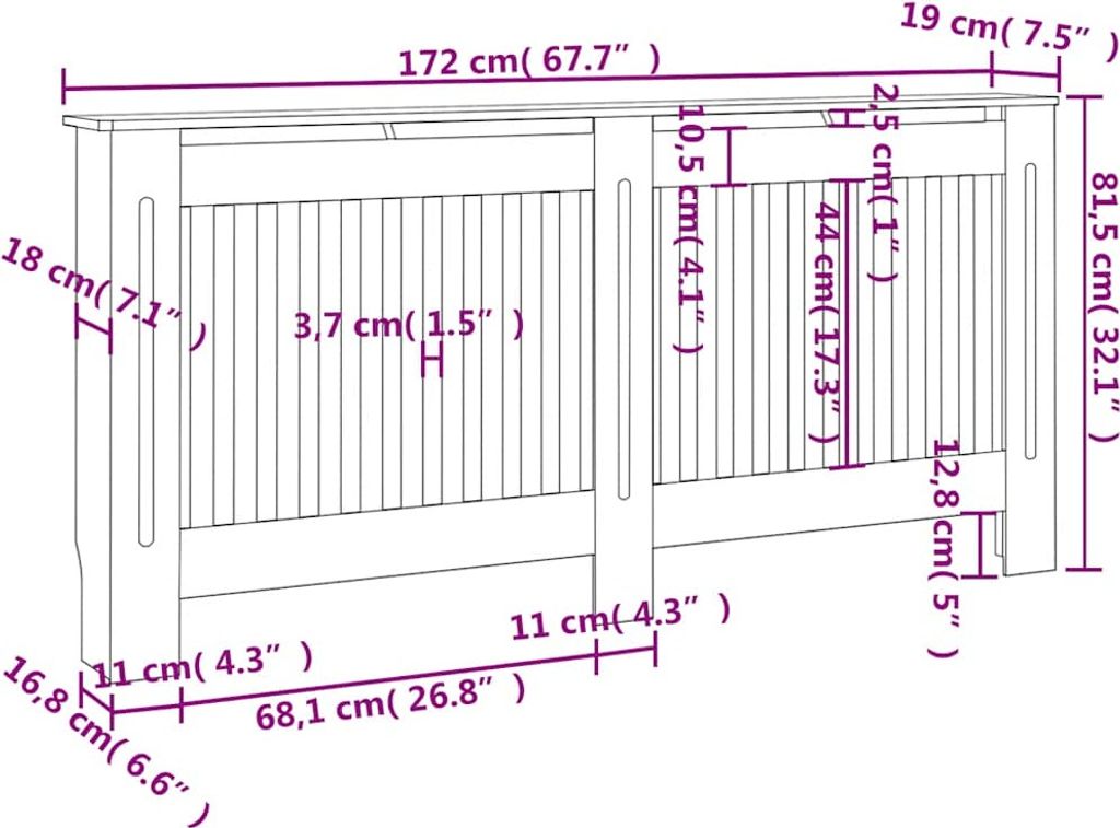 vidaXL Osłona grzejnika biała MDF 172 cm Zdjęcie produktu 1