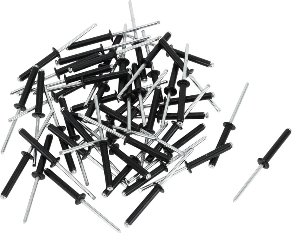 50 Stück Kuppelkopf Großkopf Blindnieten Aluminium Schwarz Silberton 4mm Griffdurchmesser 25mm Grifflänge 8,4mm Flanschdurchmesser