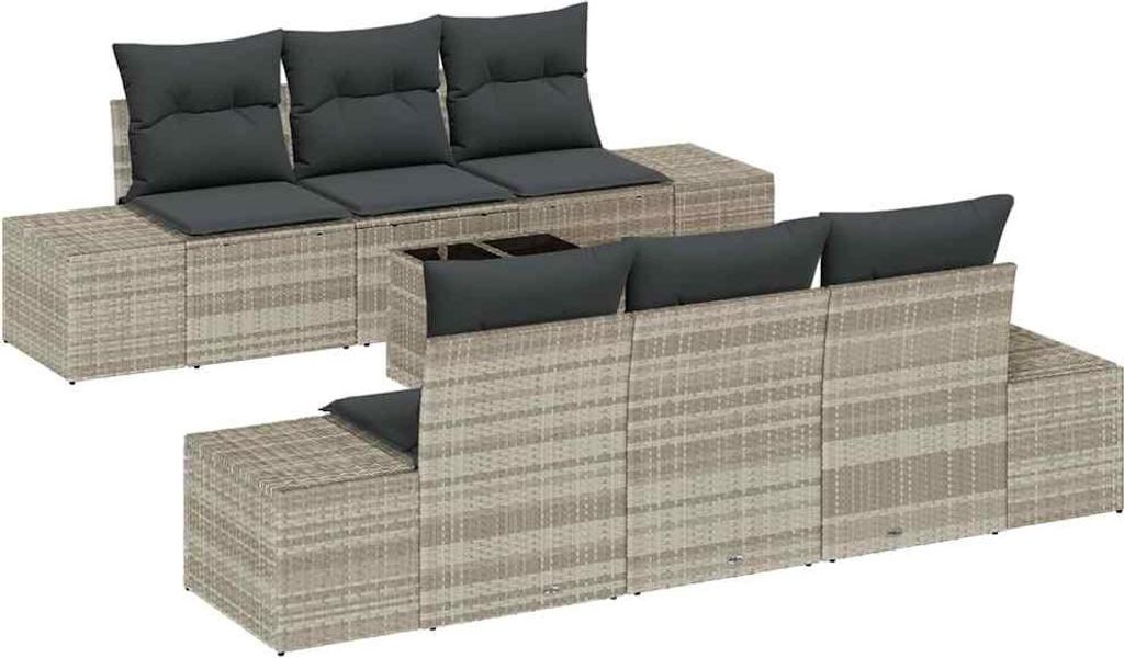 vidaXL Sofa Set mit Kissen 7 pcs Hellgrau Poly Rattan