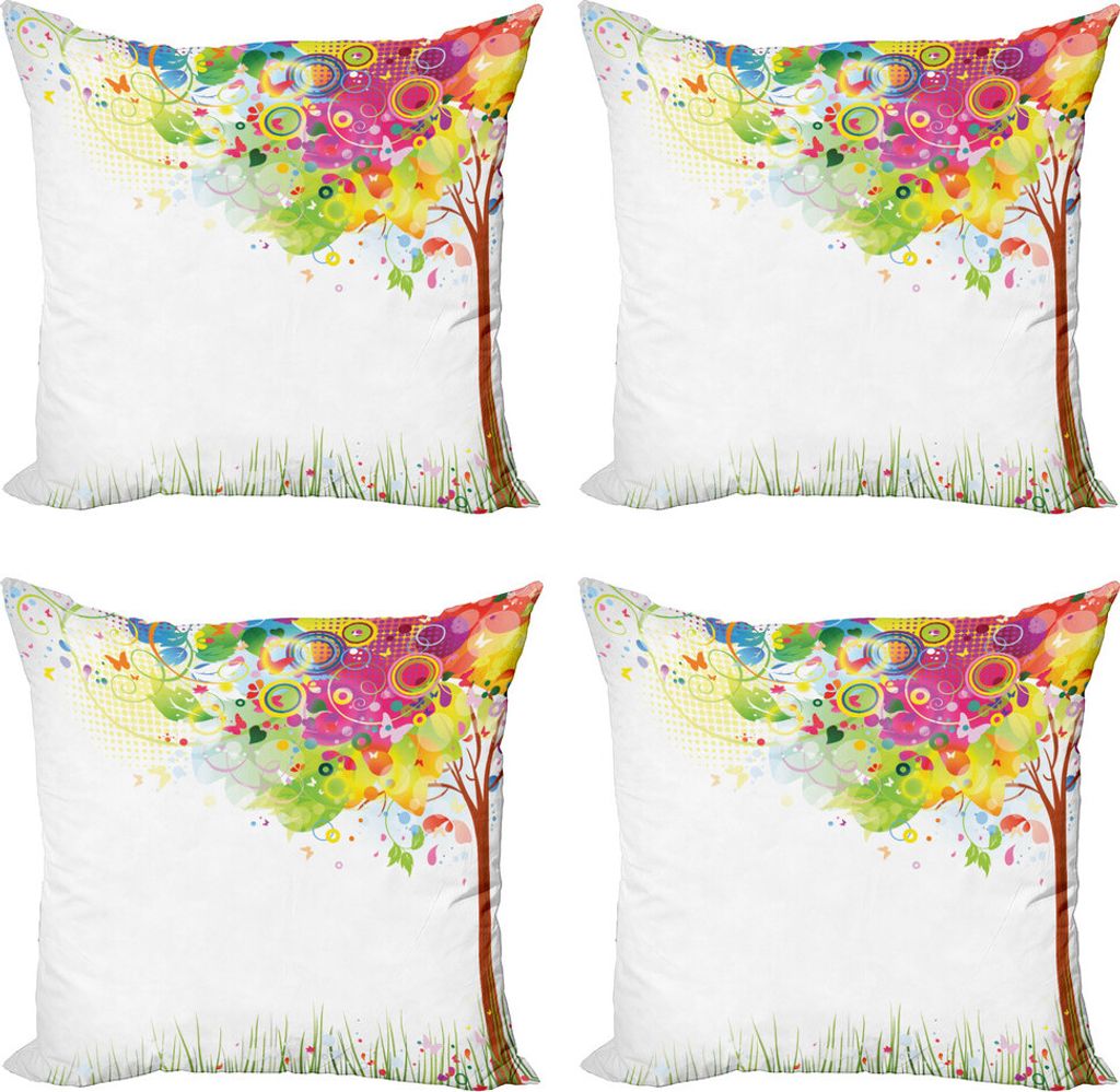 ABAKUHAUS Baum Kissenbezug Set (4 Stück), Farbe Bursting Baum des Lebens, Moderner Doppelseitiger Digitaldruck, 50 cm x 50 cm, Mehrfarbig