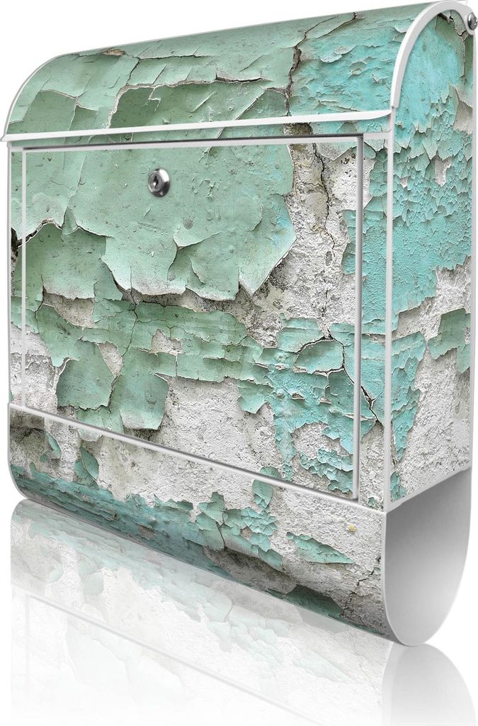 banjado Design Briefkasten Stahl weiß mit Zeitungsfach pulverbeschichtet "Patina Mint" 38x46x12,5cm & 2 Schlüssel - Postkasten A4 Einwurf inkl. M...
