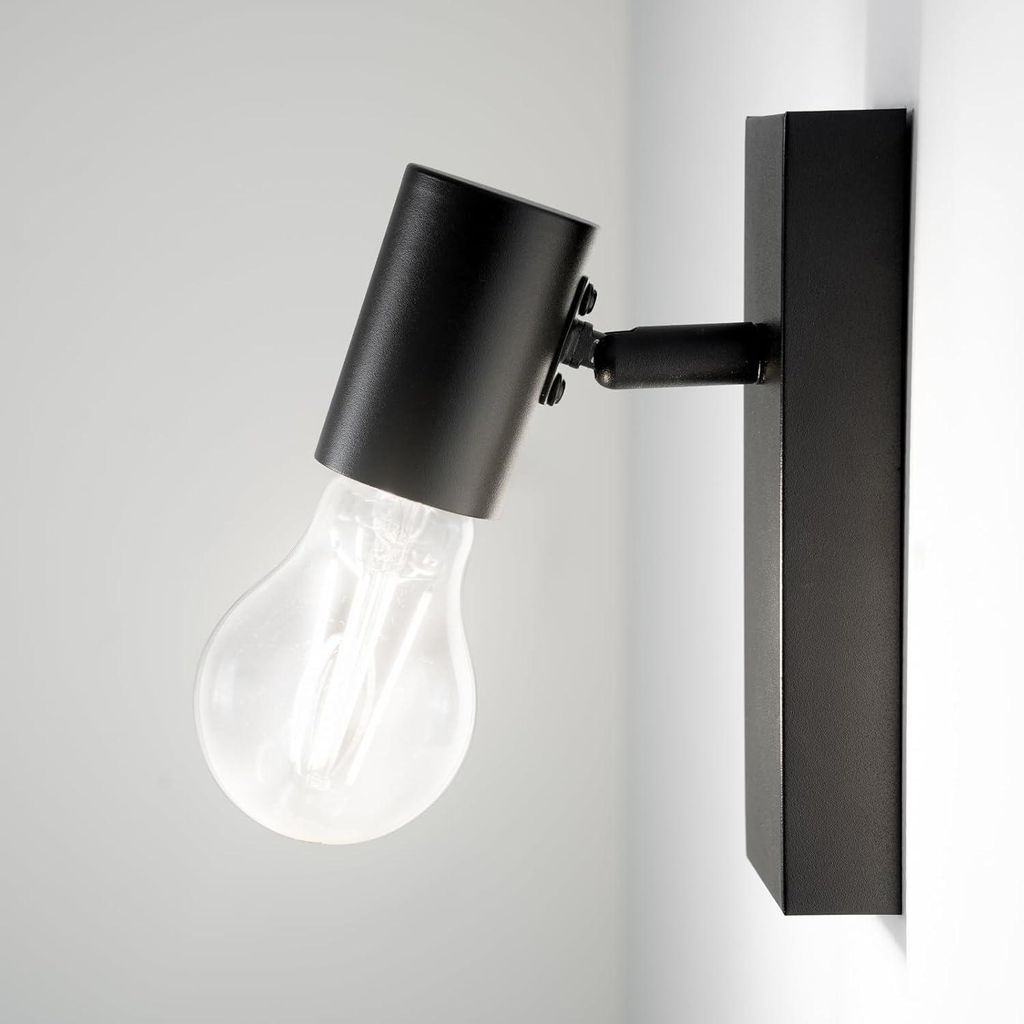 LUMILED Wandleuchte verstellbare Wandlampe 1-flammiger Spot Drehbar, Matte Schwarze Farbe , 1x E27 Fassung max.12 W LED IP20 230V Spotlampe, Wandsp...