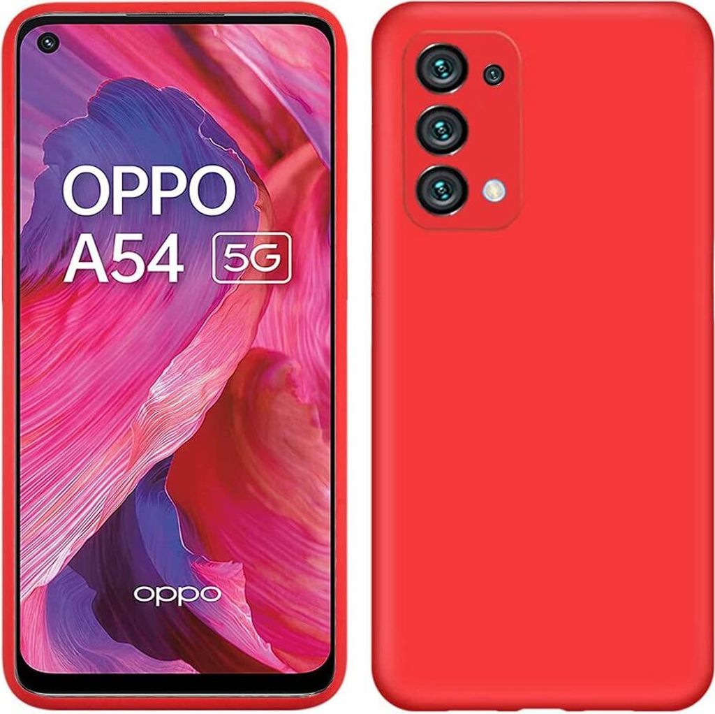 OPPO A54 5G Hülle, Flüssig Silikon Weich Gummi Schutzhülle für OPPO A54 5G Rot