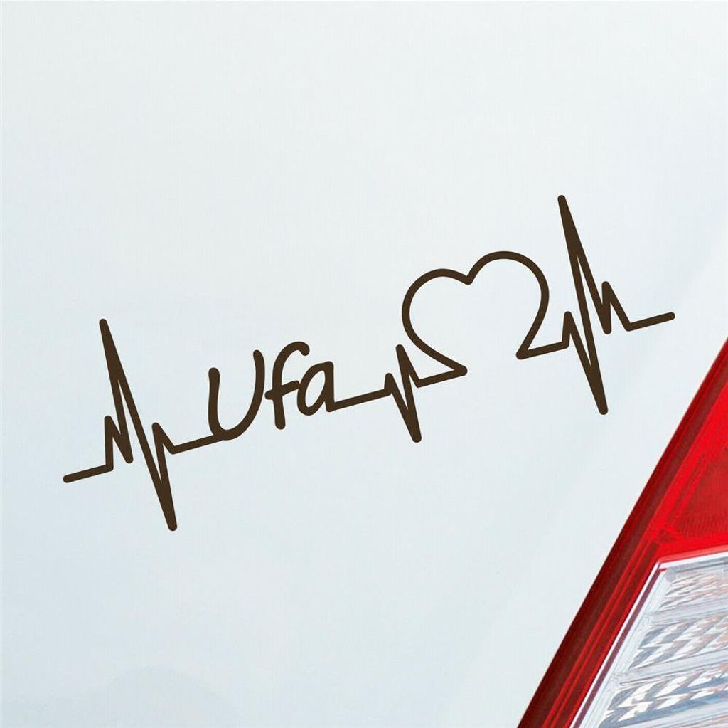 Auto Aufkleber UFA Herz Herzschlag 19x7 cm Braun Sticker Heckscheibenaufkleber