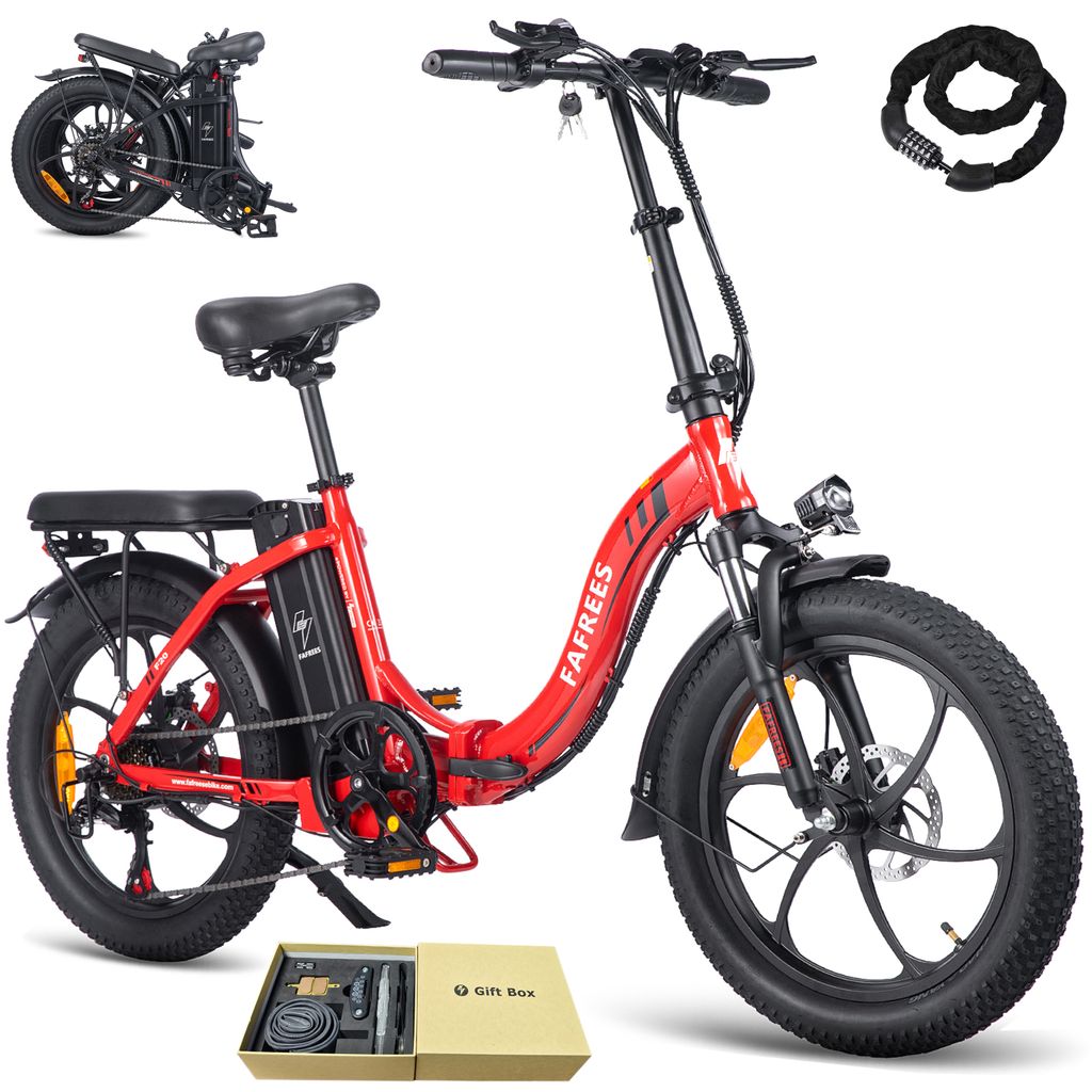 E-bike klapprad Rostfreie Aluminiumlegierung 36 V 18 Ah 648 Wh bis zu 100 -130 km Wasserdicht IP54 20 zoll 7 Gang, Rot