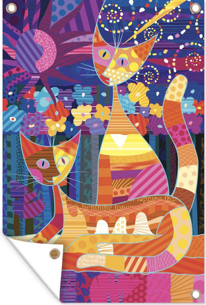 MuchoWow 80x120 cm Outdoor-Poster Gartendeko Sichtschutz Garten Poster für den Garten Eine Illustration einiger Pop-Art-Katzen