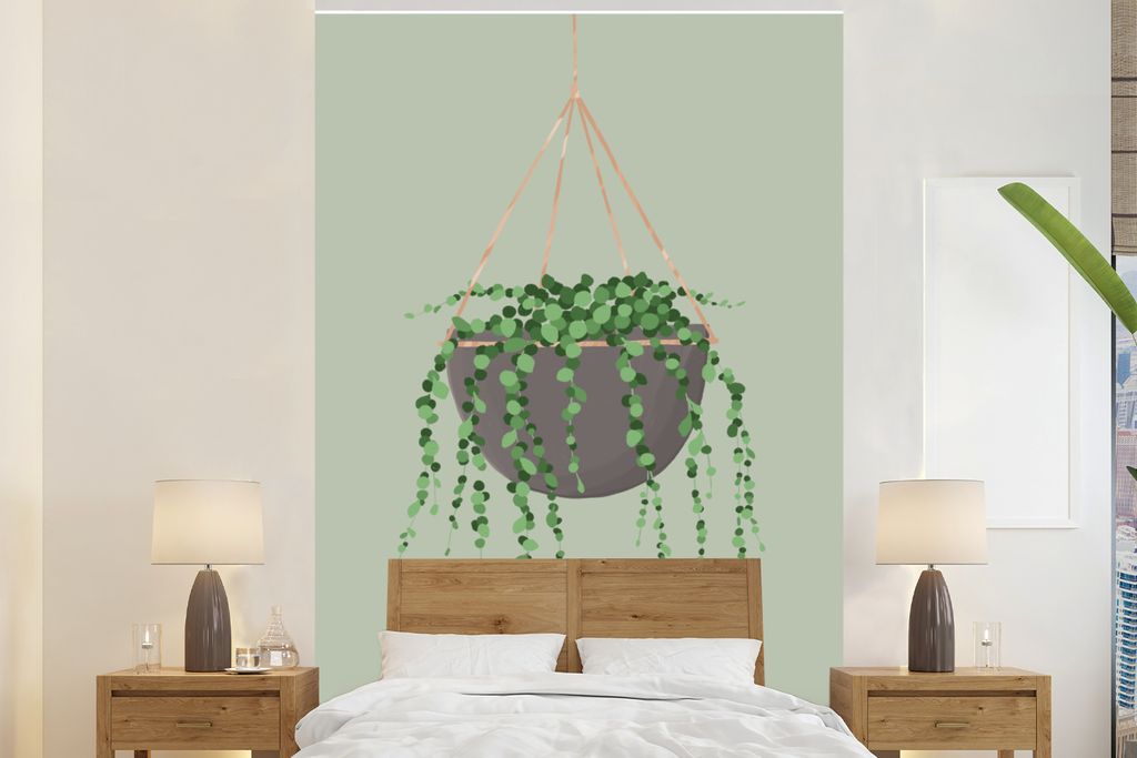 MuchoWow Fototapete für Wohnzimmer oder Schlafzimmer Wandtapete Vinyl Motivtapete Pflanzenaufhänger - Hängepflanze - 155x240 cm - Tapete
