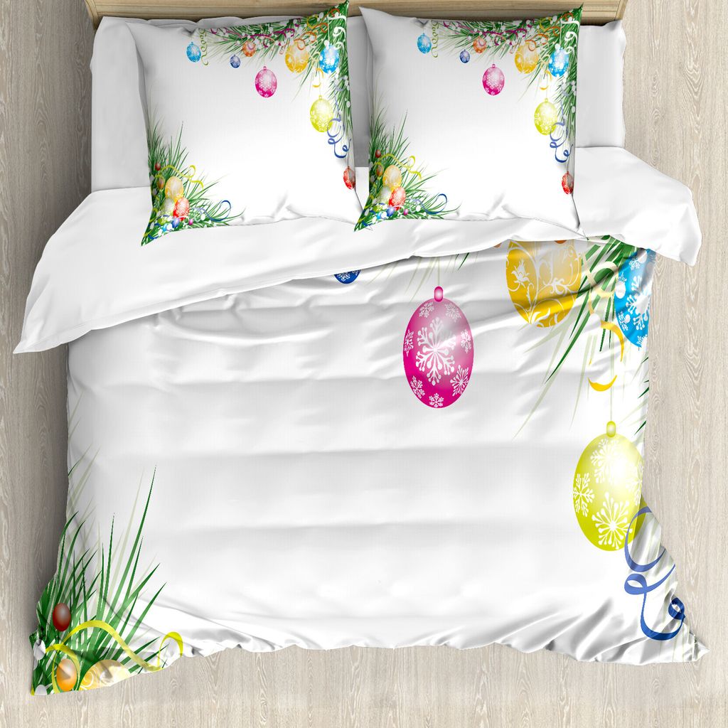 ABAKUHAUS Neujahr Bettbezug, Bunte Kugeln Theme, Milbensicher Allergiker geeignet mit Kissenbezügen, 155 cm x 220 cm - 80 x 80 cm, Mehrfarbig