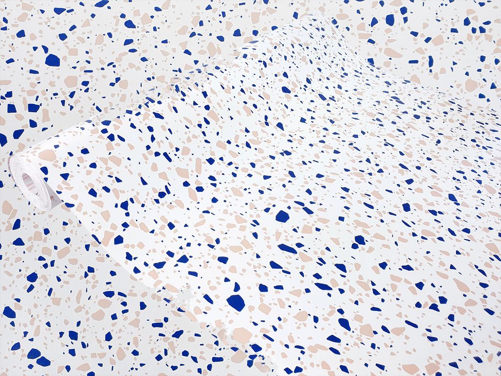 Klebefolie Möbel 67x25 cm - Terrazzo Blau - Selbstklebende Möbelfolie im Deko-Stil - Klebefolie für Möbel ideal für Küche, Bad und DIY Projekte