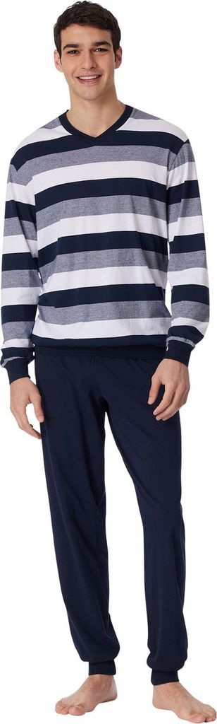 Schiesser Dark Sapphire Herrenpyjama dunkelblaues Streifenmuster