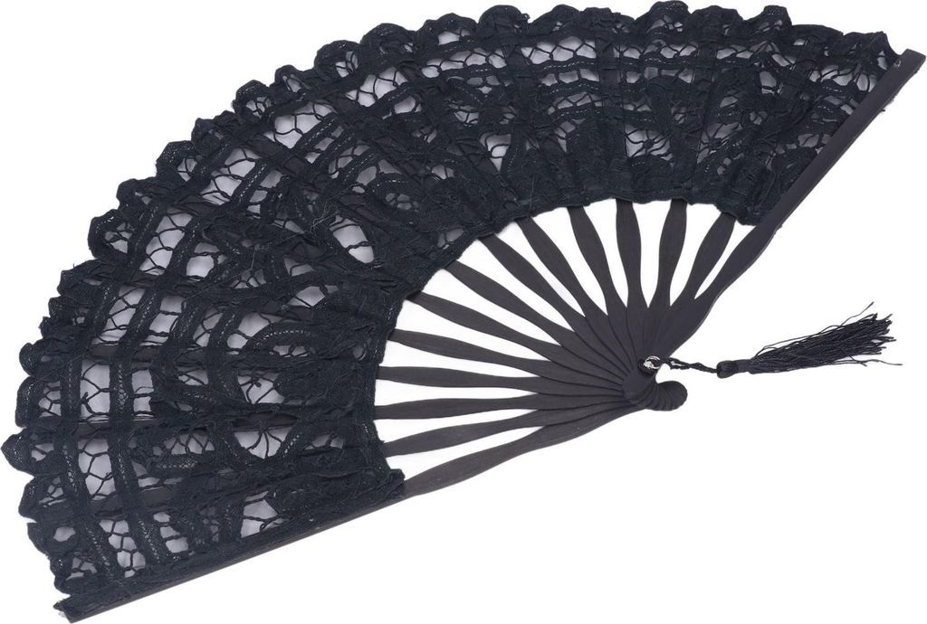 Faltfächer Hallow Lace Bamboo Bones Vintage Style Hand Fan mit Quaste für Performance Clothes Decoration GiftBlack