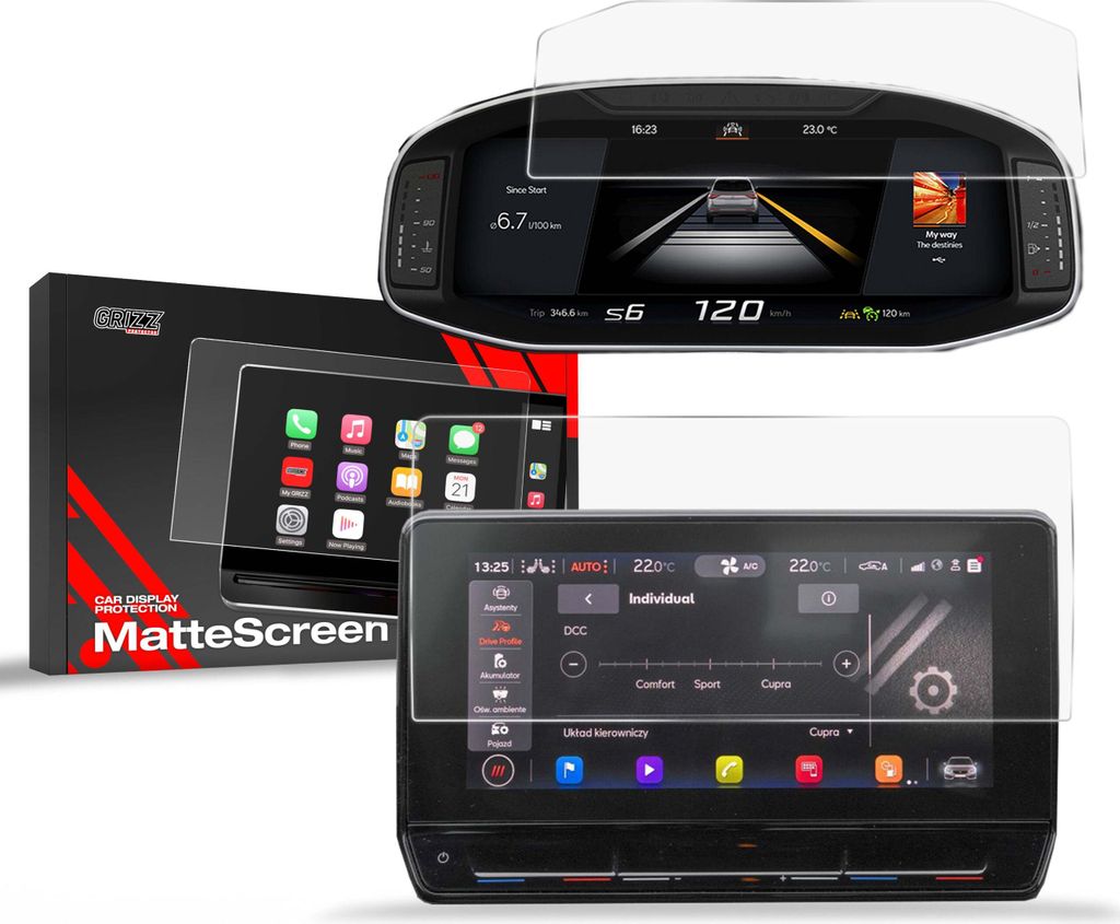 Matte Autodisplayfolie 2in1 für Cupra Leon 2w1 10" (2020-...), Grizz Protector