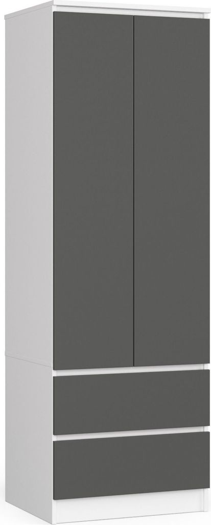 Kleiderschrank mit 2 Turen und 2 Schubladen (B:60cm / H:180cm / T:51cm) in weiß & Graphit grau