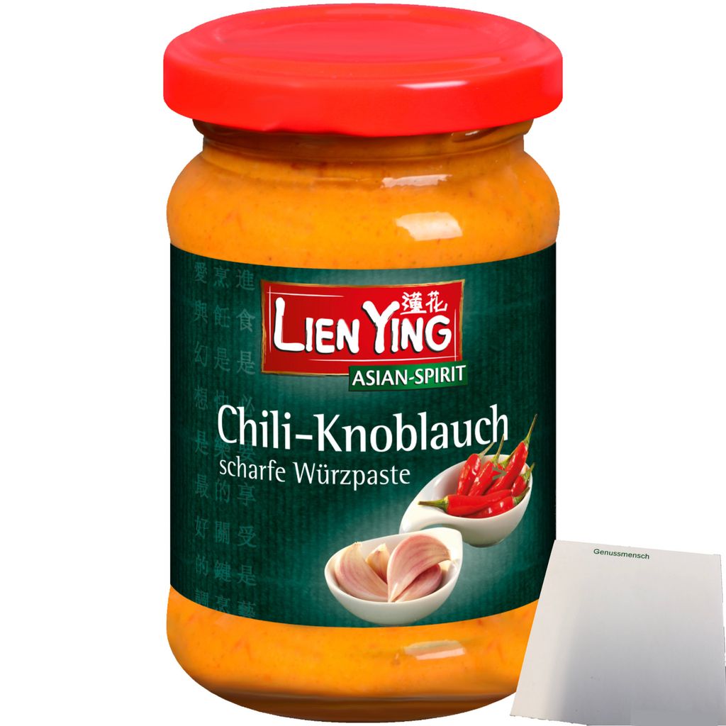 Lien Ying Chili-Knoblauch scharfe Würzpaste (100g Glas) + usy Block