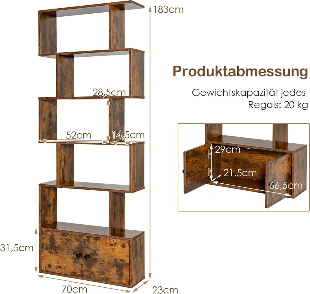 Grande bibliothèque 183 cm de haut meuble bois brun à 6 compartiments - 6