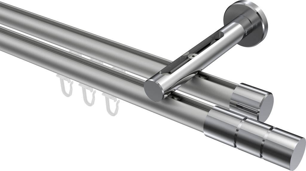 Interdeco Innenlaufstange / Gardinenstange mit Innenlauf Silbergrau / Chrom, Typ Siteno Elanto (Rillenzylinder), 20 mm Ø 2-läufig, 160 cm