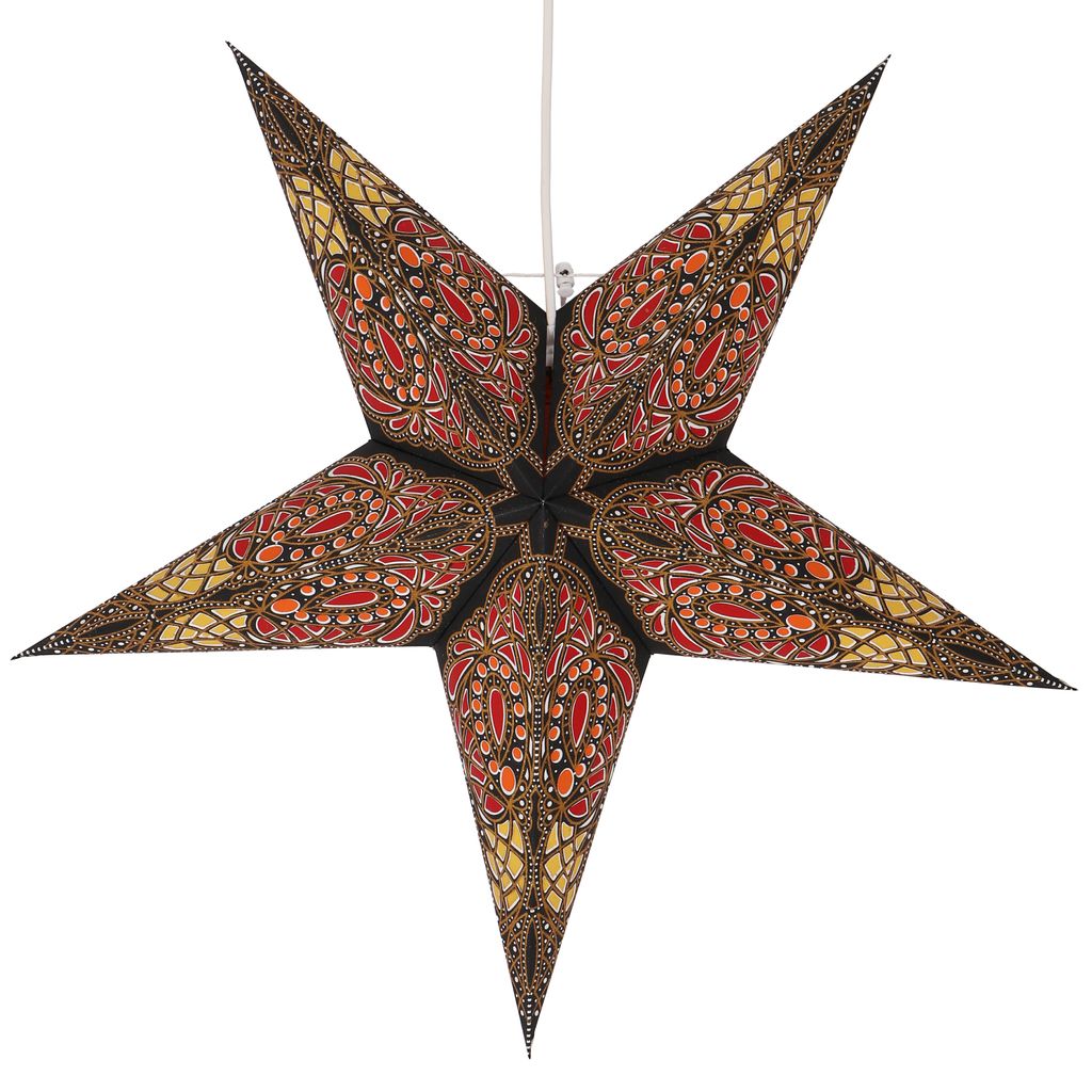 Faltbarer Advents Leucht Papierstern, Weihnachtsstern 60 cm - Sunda Scharz-orange, Mehrfarbig, Star Fensterdeko