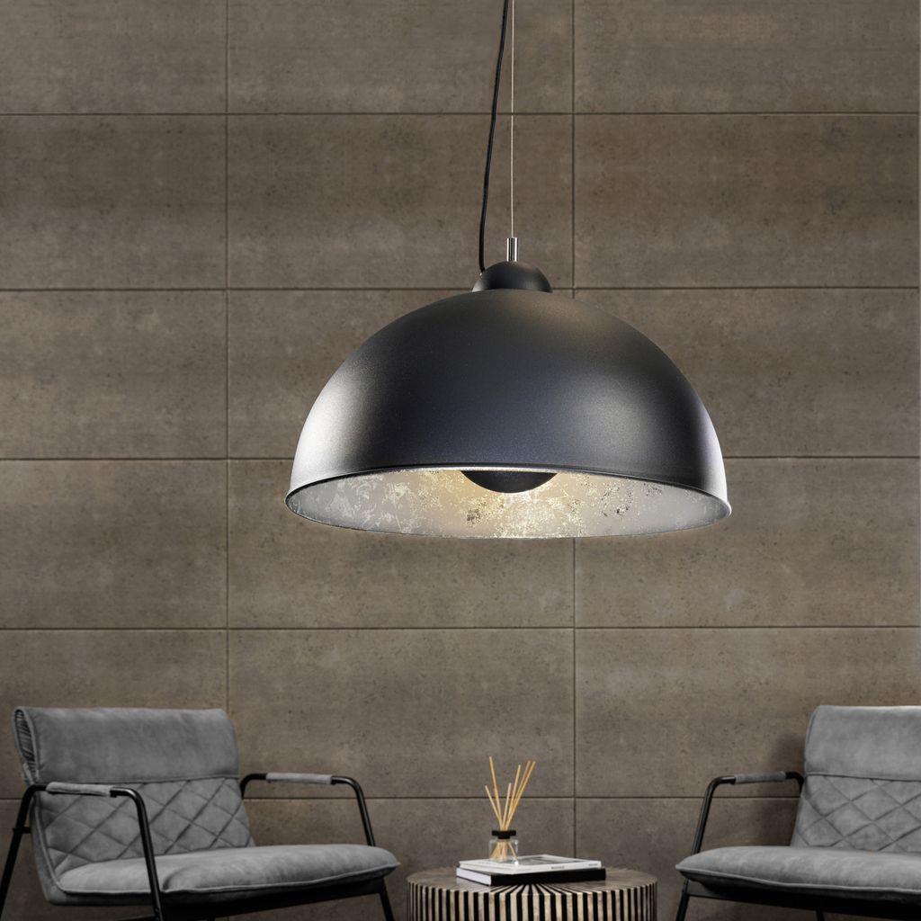 cagü: Design Retro Lounge Hängelampe SPOT Schwarz-Silber 55cm Ø - ZEITLOS EDLER DESIGNKLASSIKER!