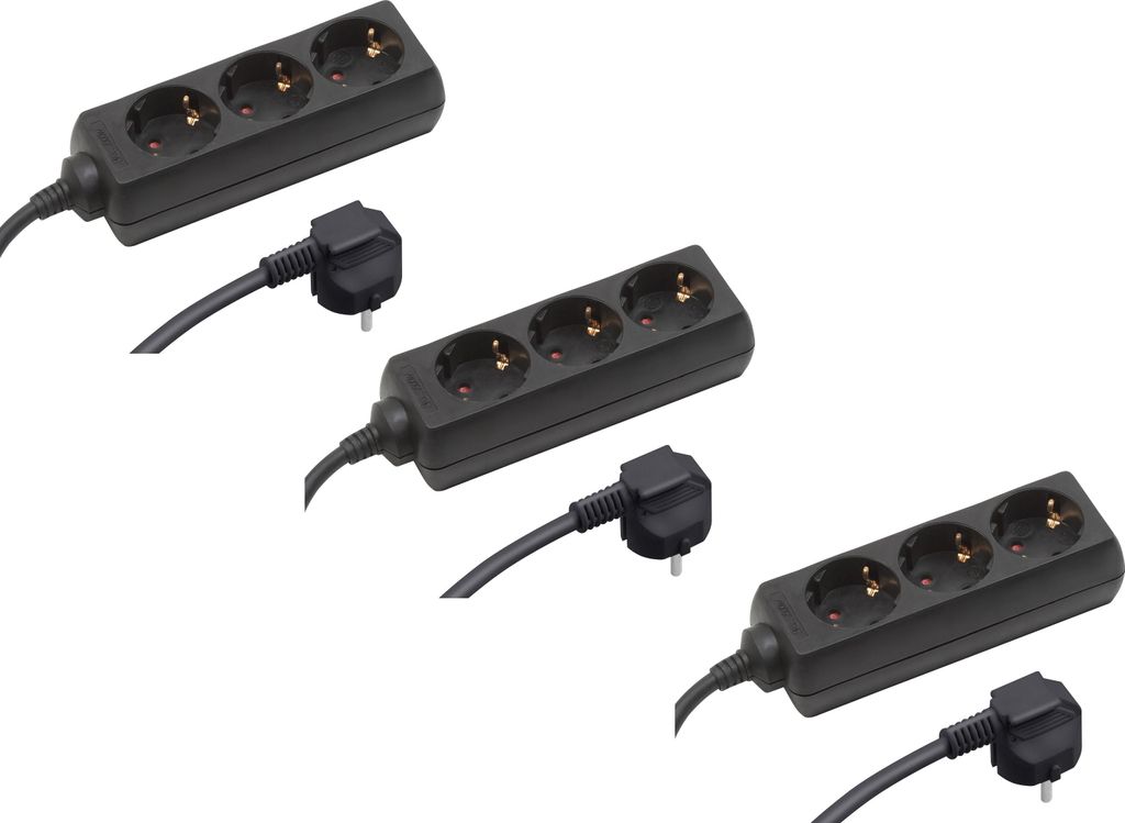 Meister Steckdosenleiste 3-fach 3 Stück 3 m Kabel schwarz Kunststoffleitung IP20