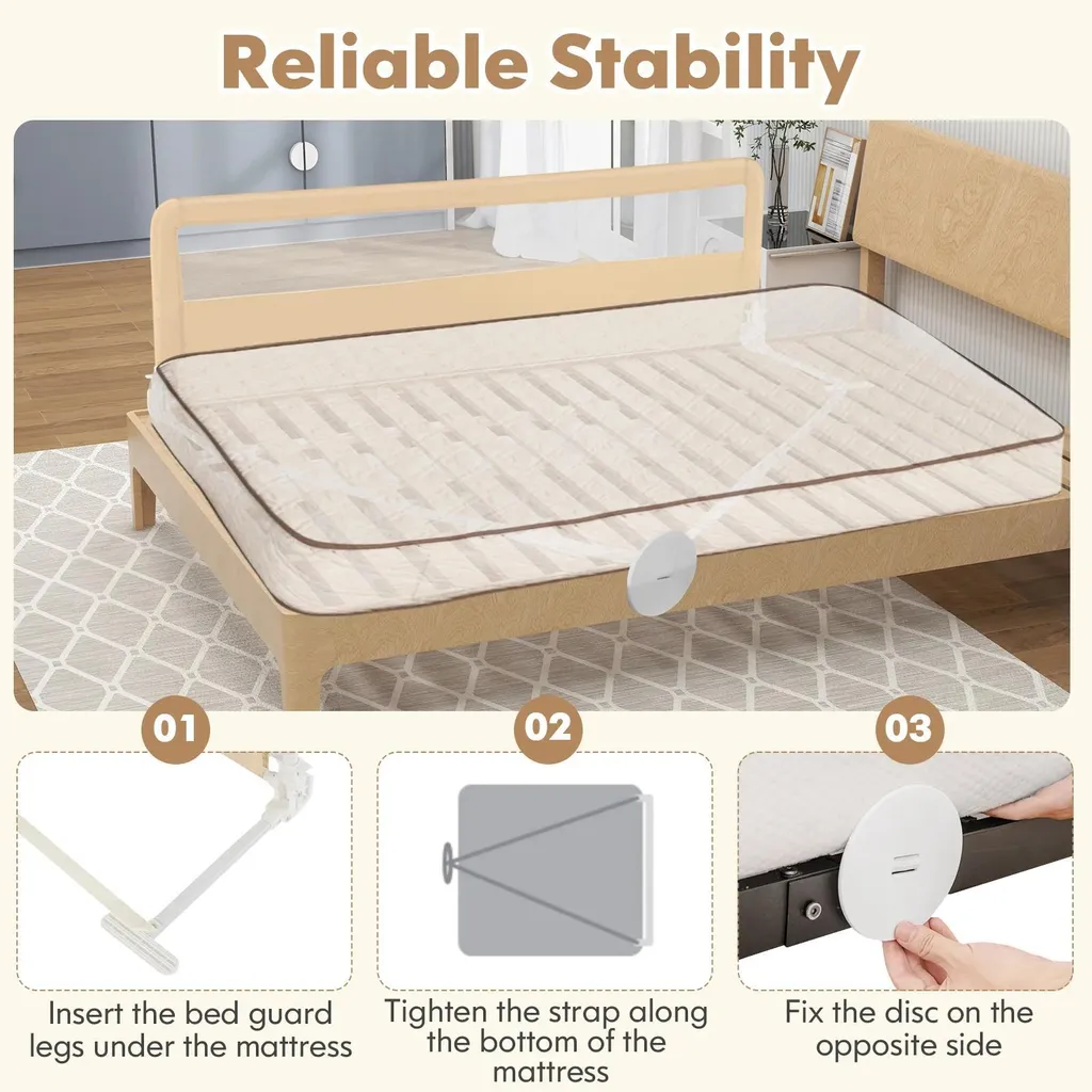 Barrière de lit pliable enfant 150cm avec traverse en métal robuste