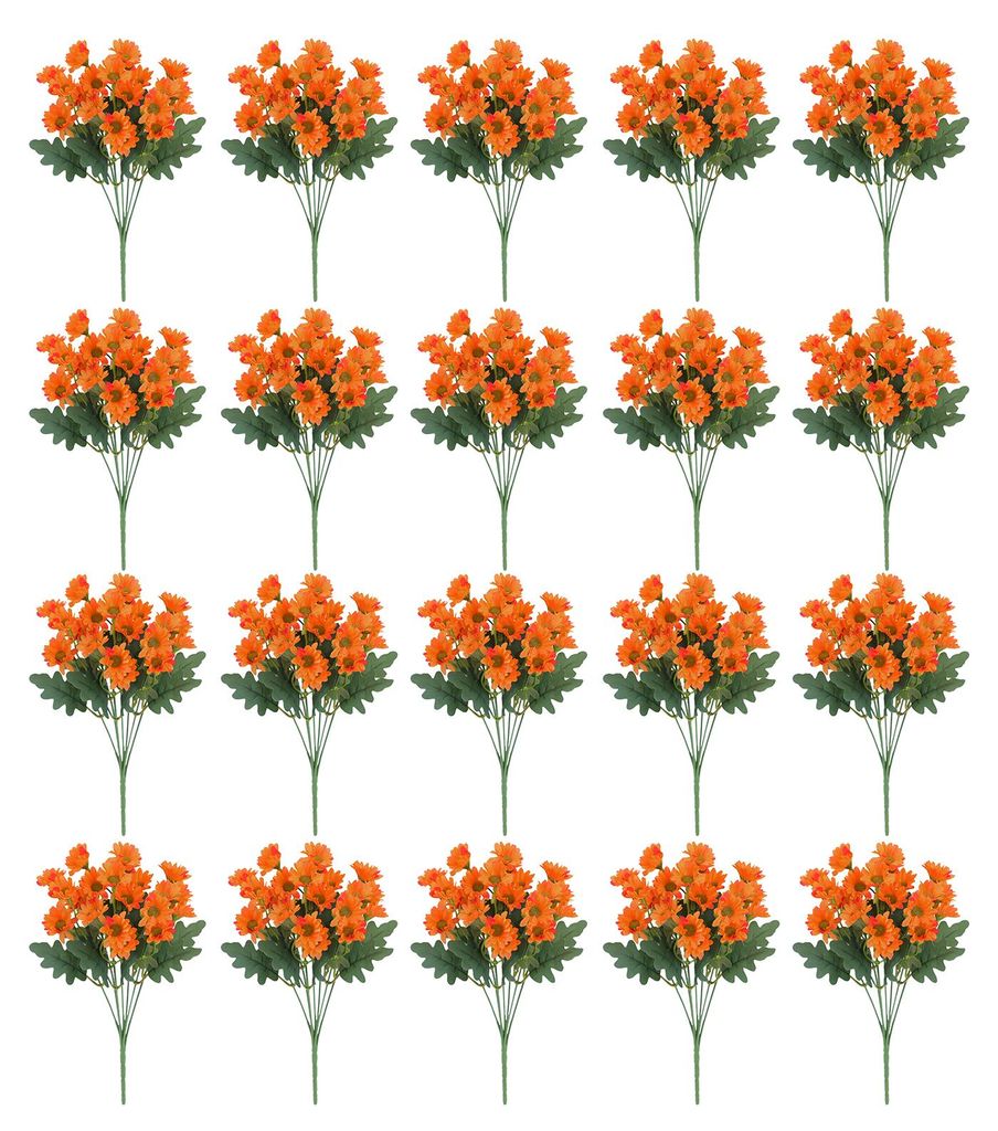 20 künstliche Chrysanthemen, 20 Köpfe, UV-beständige Kunstseidenblumen mit grünen Blättern, Herbstdekoration für drinnen und draußen, Tischd...