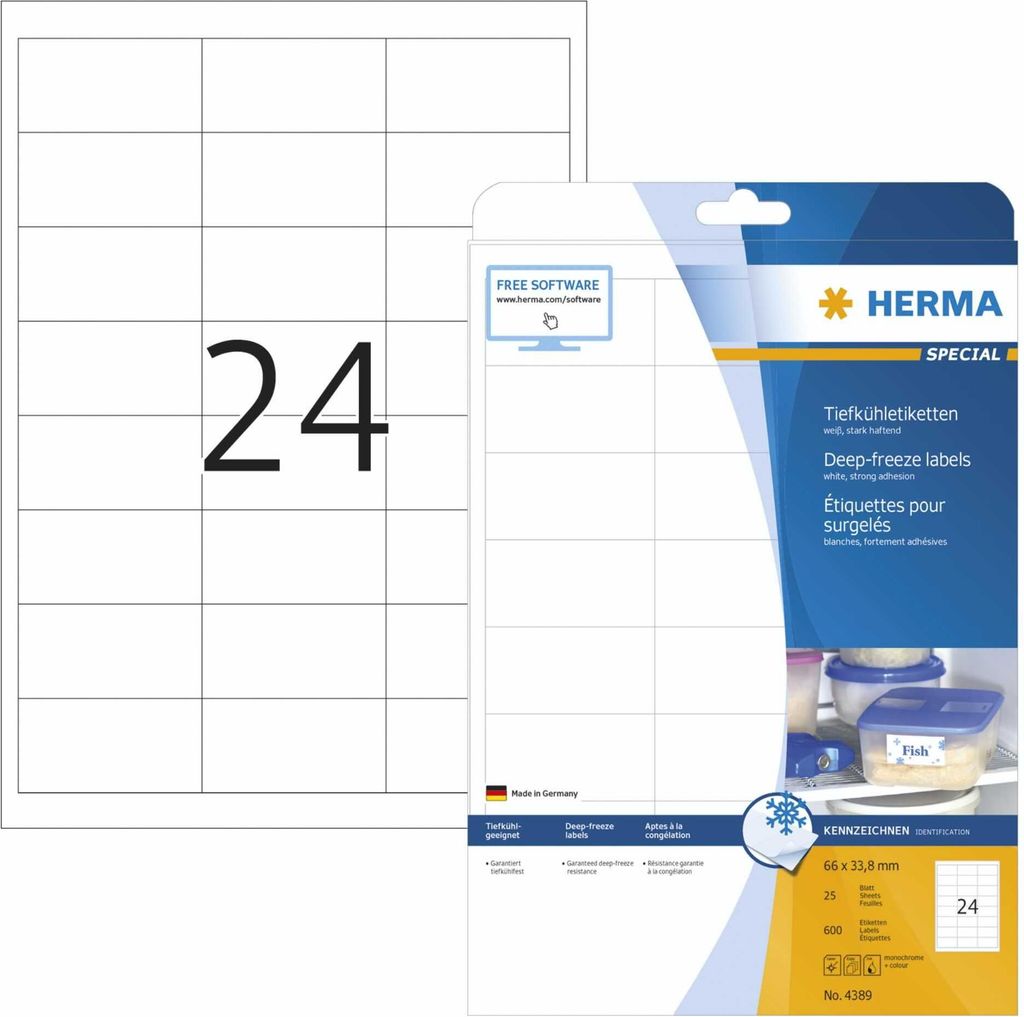Tiefkühletiketten A4 weiß 66x33,8 mm Papier matt 600 St. Produktbild 